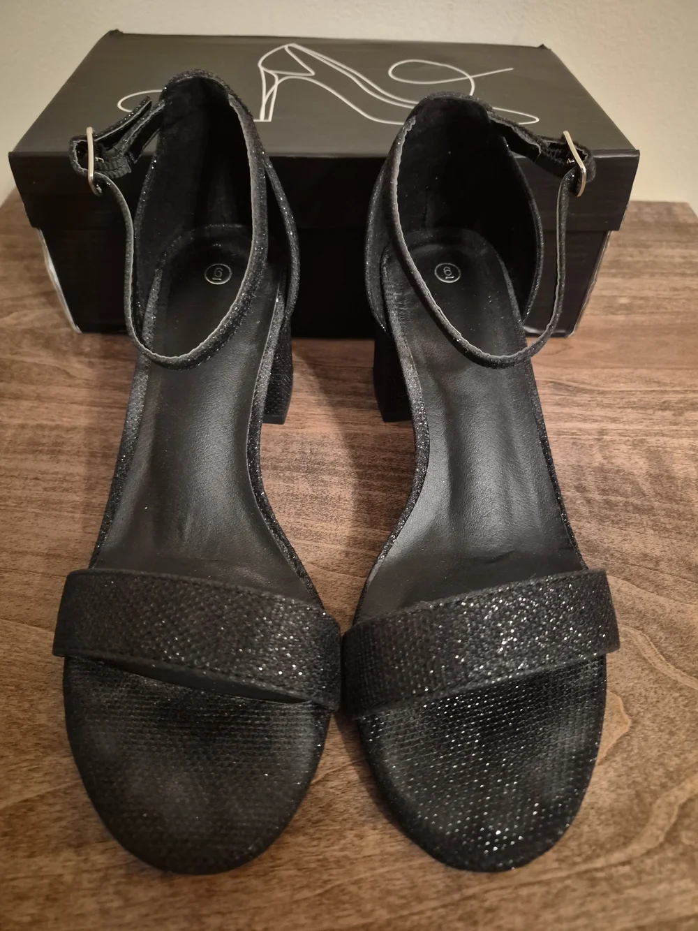 Target Black Glitter Ankle-Strap Block Heels
